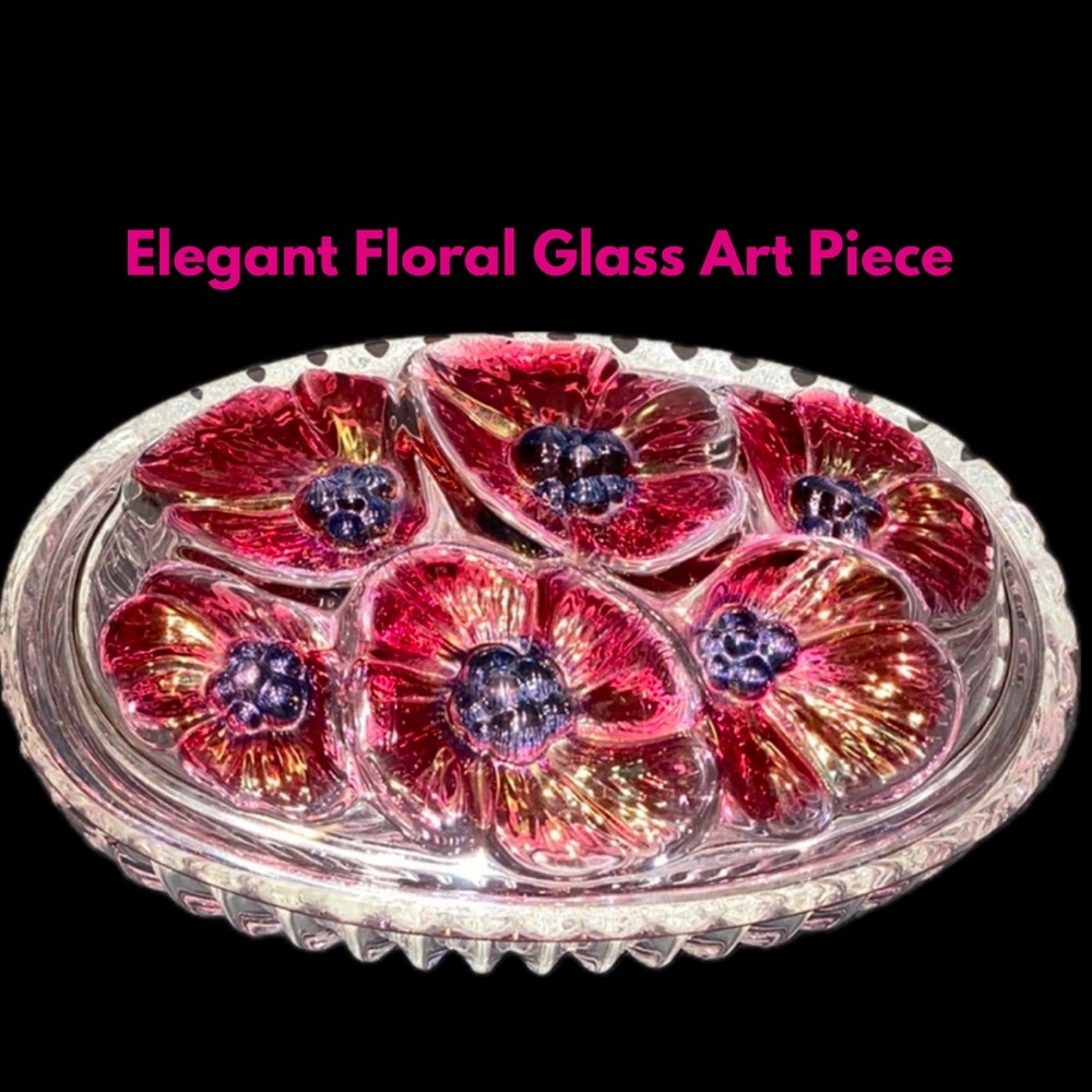 Elegant Floral Glass Art Piece